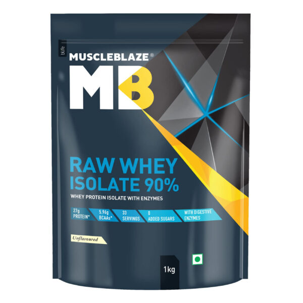 MuscleBlaze Raw Whey Isolate 90% with Digestive Enzymes Whey Protein, 1kg