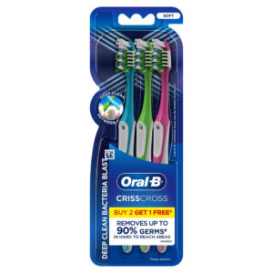 Oral-B B2G1 Crisscross Bacteria Blast Deep Clean Soft Bristles Toothbrush, 3pcs